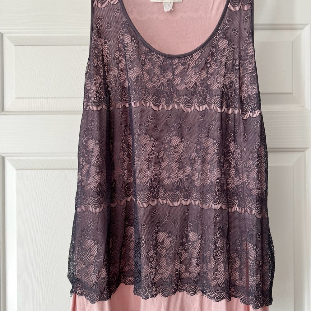 Pink and gray/purple Lace Overlay Tank Top